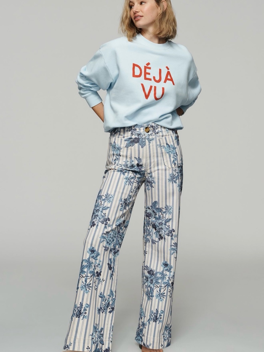 Maeve Collette High Rise Wide Leg Jeans in Provence Floral Stripe